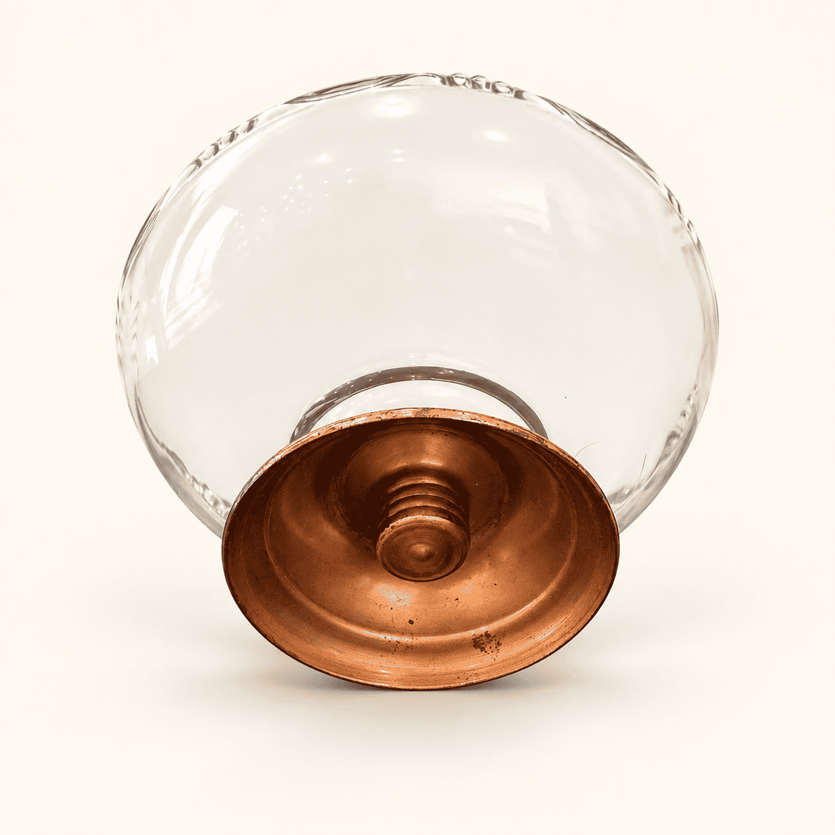 Princess House Glass Pedestal Compote — Scalloped Edge, Copper Base