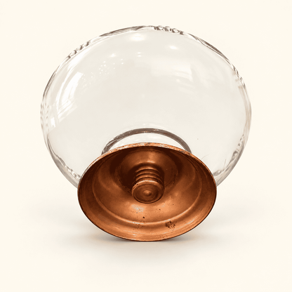 Princess House Glass Pedestal Compote — Scalloped Edge, Copper Base