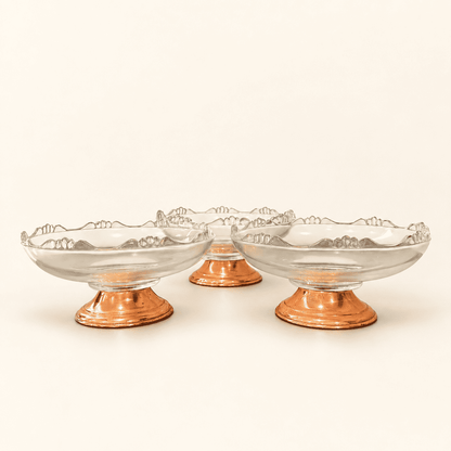 Princess House Glass Pedestal Compote — Scalloped Edge, Copper Base