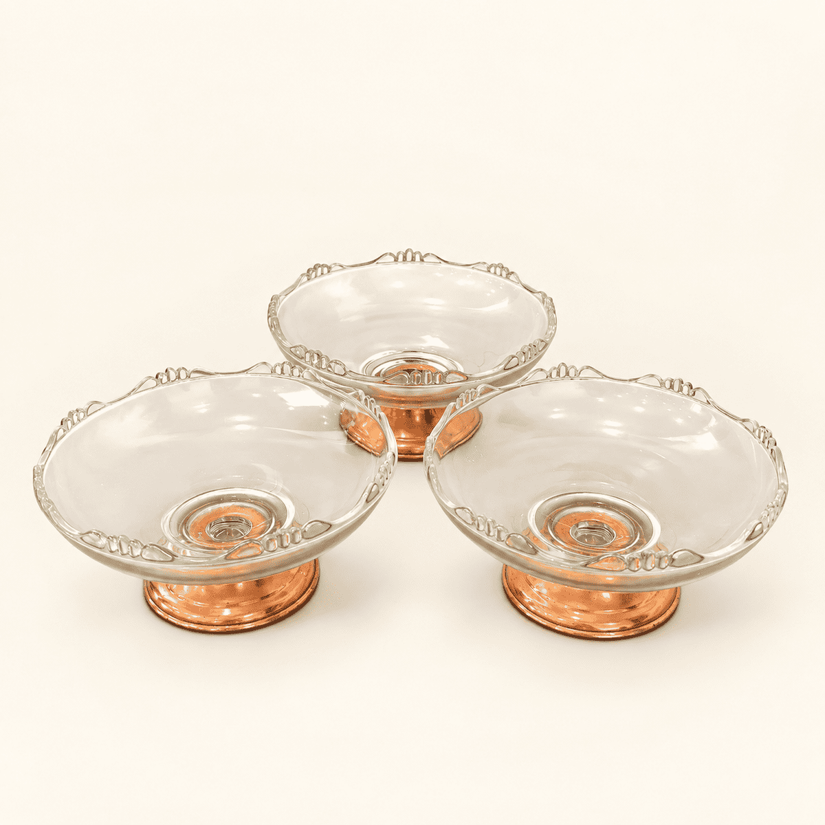 Princess House Glass Pedestal Compote — Scalloped Edge, Copper Base