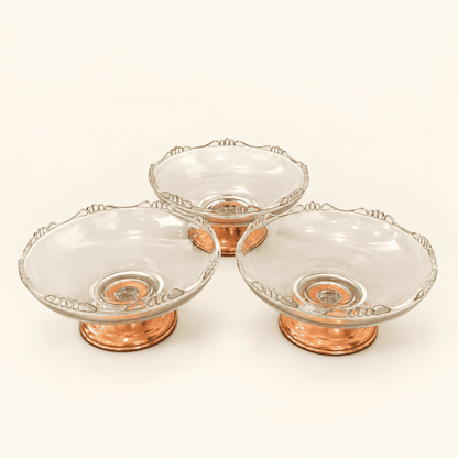 Princess House Glass Pedestal Compote — Scalloped Edge, Copper Base