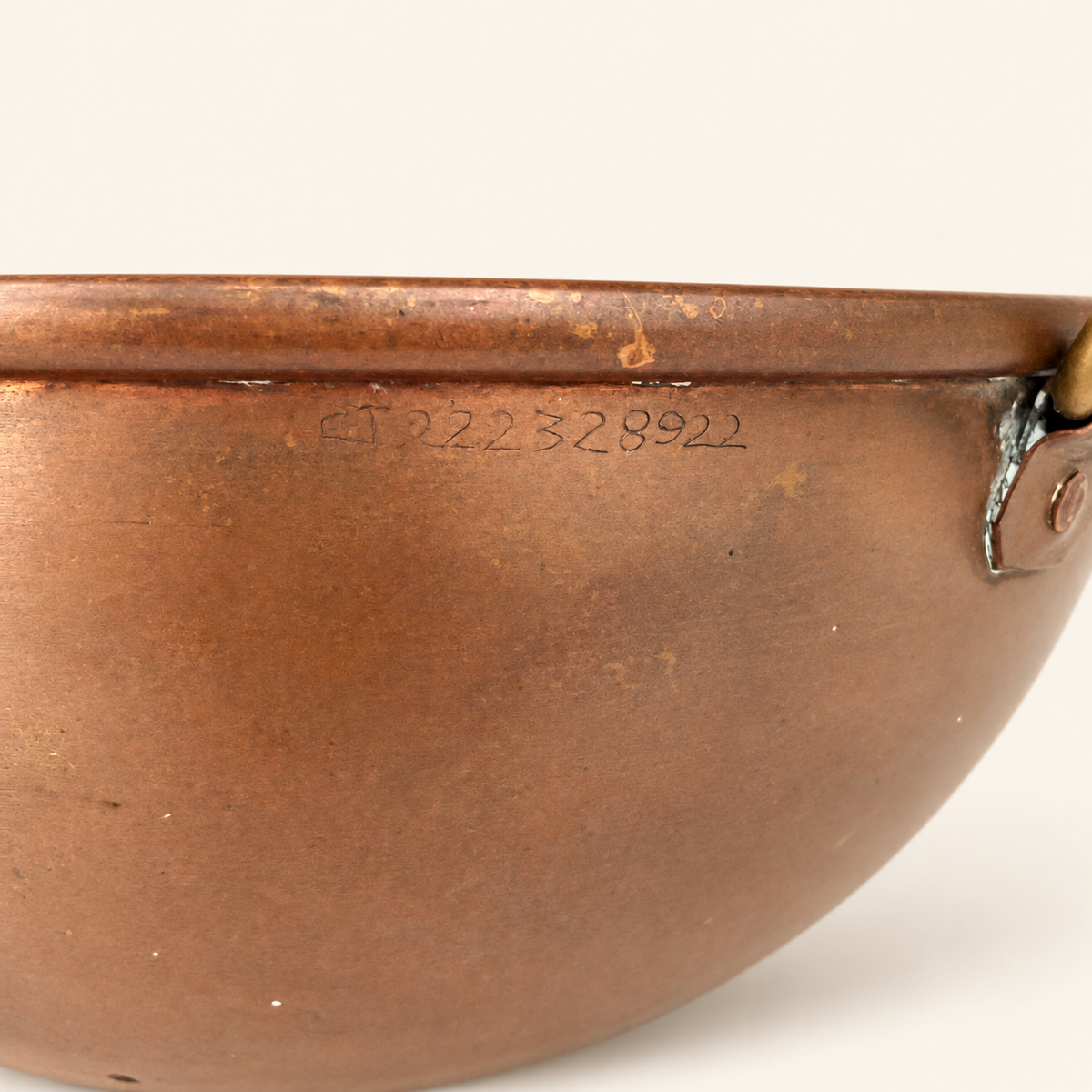 Set of 3 Graduated Copper Beating Bowls with Brass Ring Handles