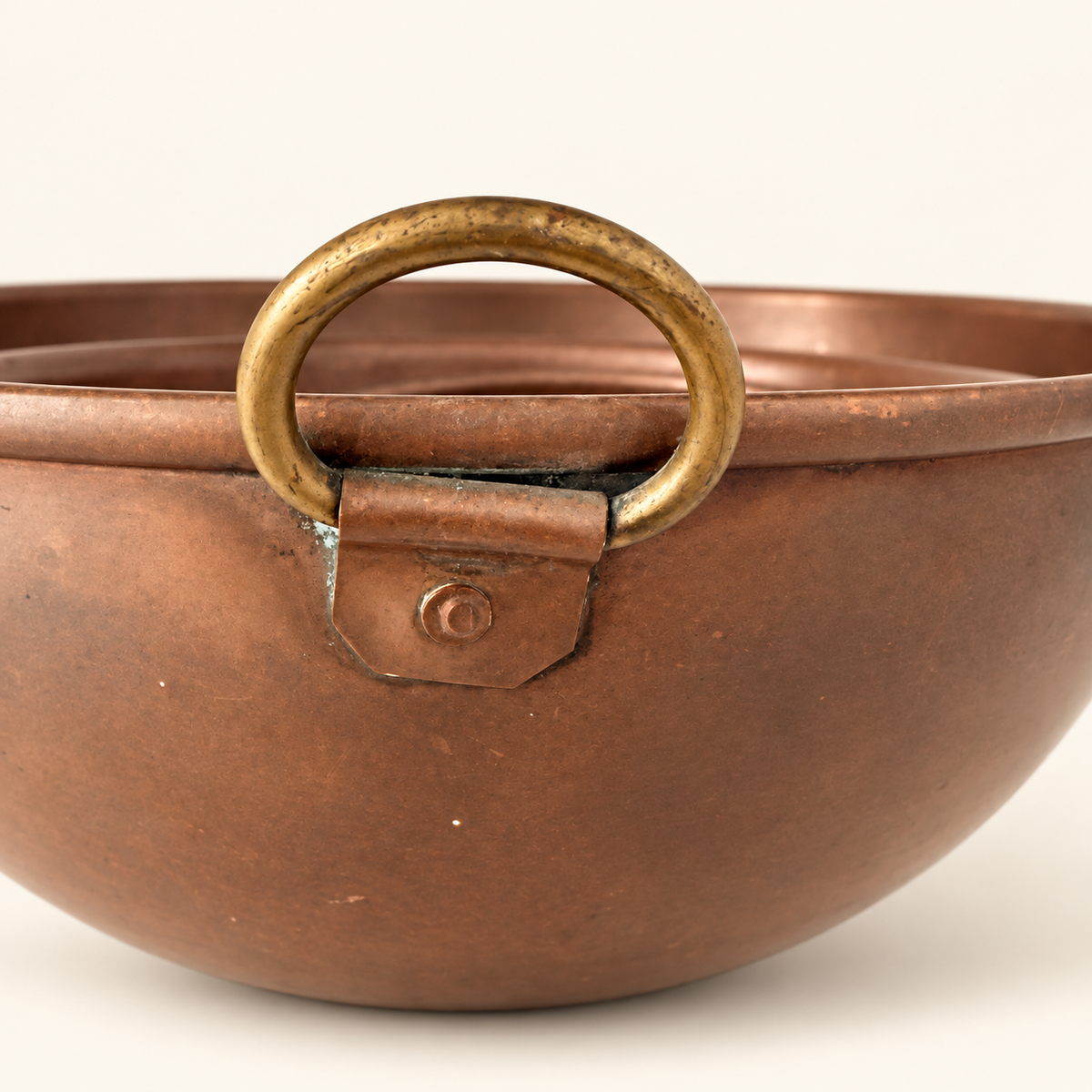 Set of 3 Graduated Copper Beating Bowls with Brass Ring Handles