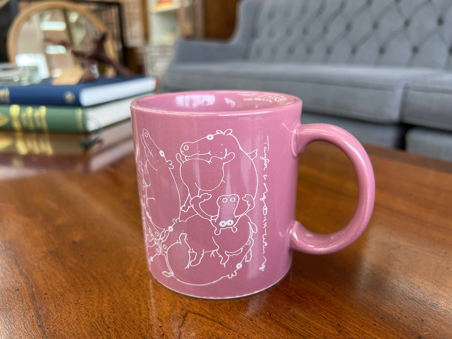 Taylor & Ng "Naughty Hippo" Mug Set, Pair — Pink, 1979, San Francisco Pop Kitchenware
