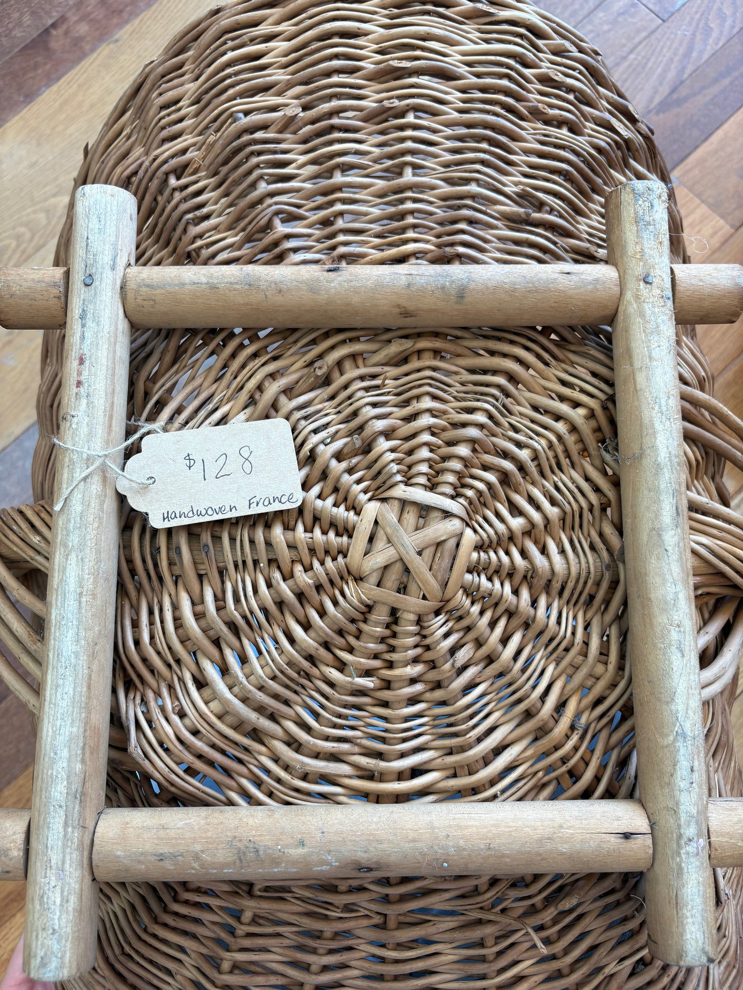 Large French Wicker Gathering Basket – Rustic Garden Flower Carrier, 23″ Long