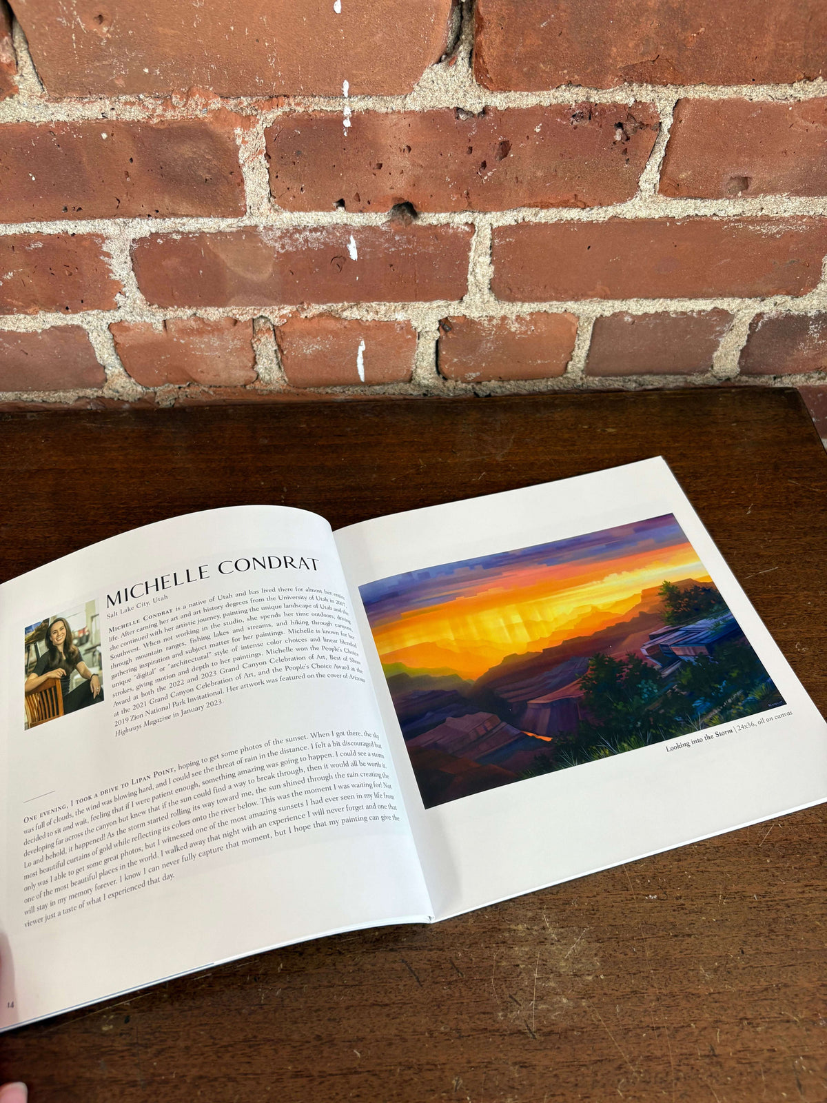 Grand Canyon art book open to a sunset painting page
