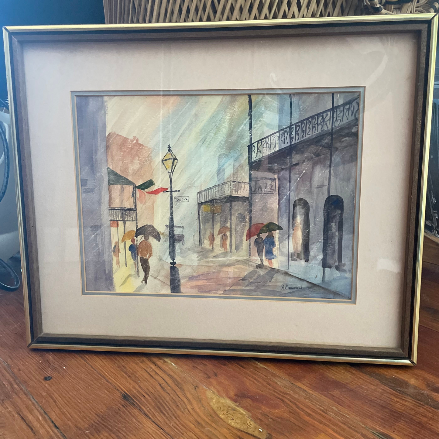 A. Emanuel Original Watercolor – New Orleans French Quarter Street Scene
