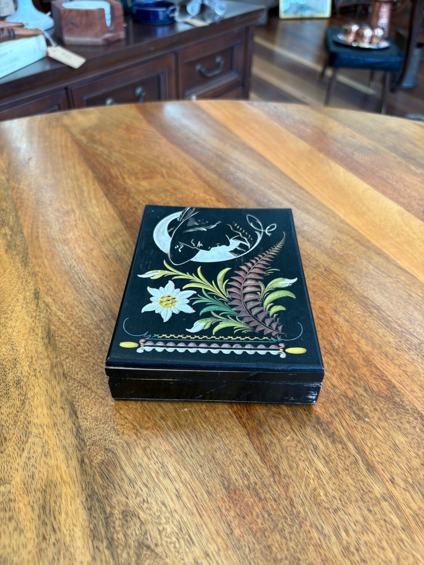 Polish Bialka Lacquerware Jewelry Box — Hand-Painted Folk Art, Bird & Floral Motif, 6.5"L