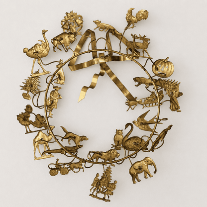 Antique Dresden Brass All-Holiday Animal Wreath — German Petites Choses Wall Sculpture, 12" x 13", Victorian Estate – photo 7 of 7