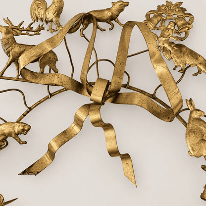 Antique Dresden Brass All-Holiday Animal Wreath — German Petites Choses Wall Sculpture, 12" x 13", Victorian Estate – photo 6 of 7