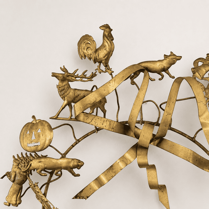 Antique Dresden Brass All-Holiday Animal Wreath — German Petites Choses Wall Sculpture, 12" x 13", Victorian Estate – photo 5 of 7