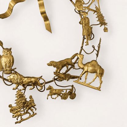 Antique Dresden Brass All-Holiday Animal Wreath — German Petites Choses Wall Sculpture, 12" x 13", Victorian Estate – photo 3 of 7