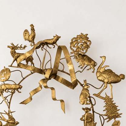 Antique Dresden Brass All-Holiday Animal Wreath — German Petites Choses Wall Sculpture, 12" x 13", Victorian Estate – photo 2 of 7