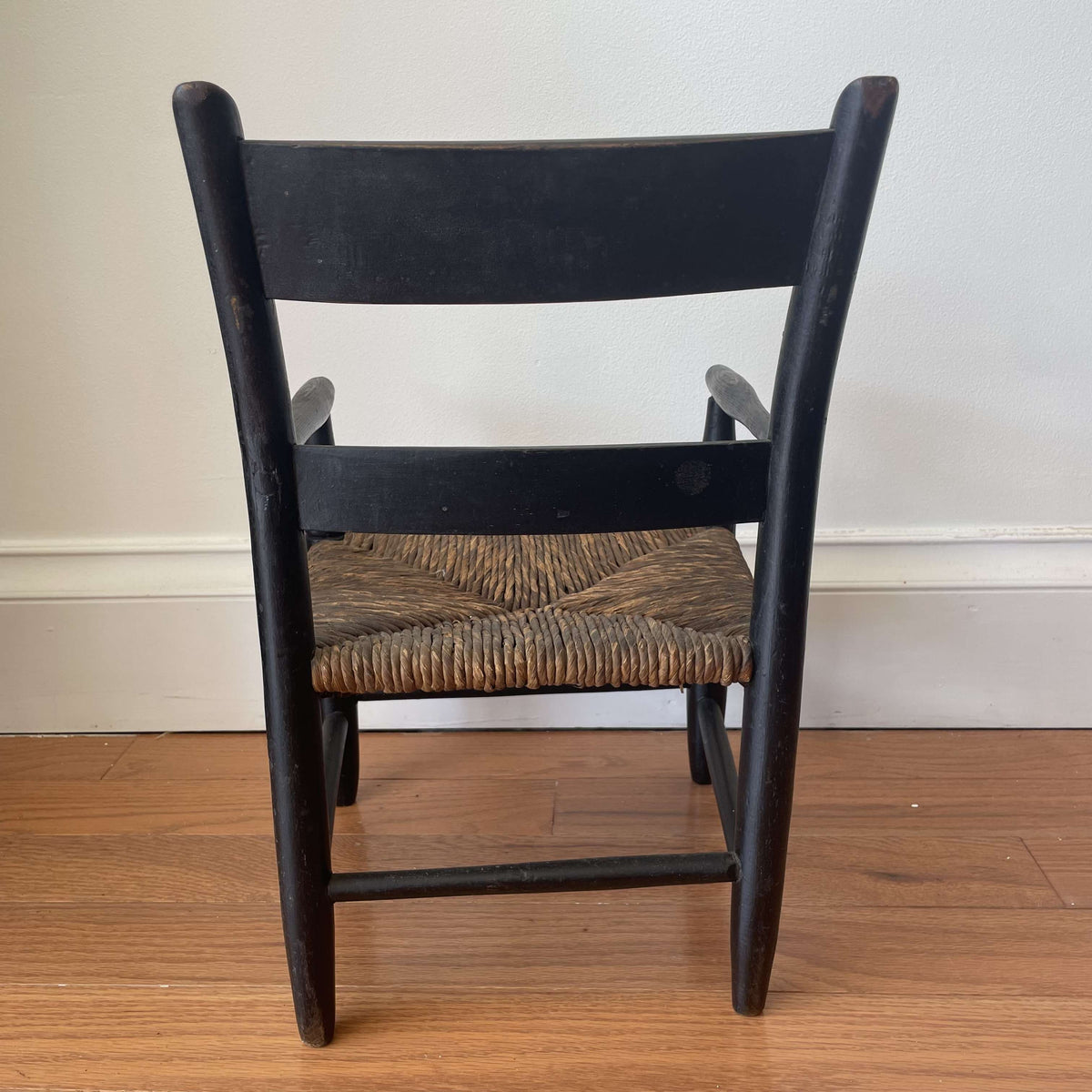 Vintage Hand-Painted Black Hitchcock Child's Chair with Rush Seat – photo 4 of 8