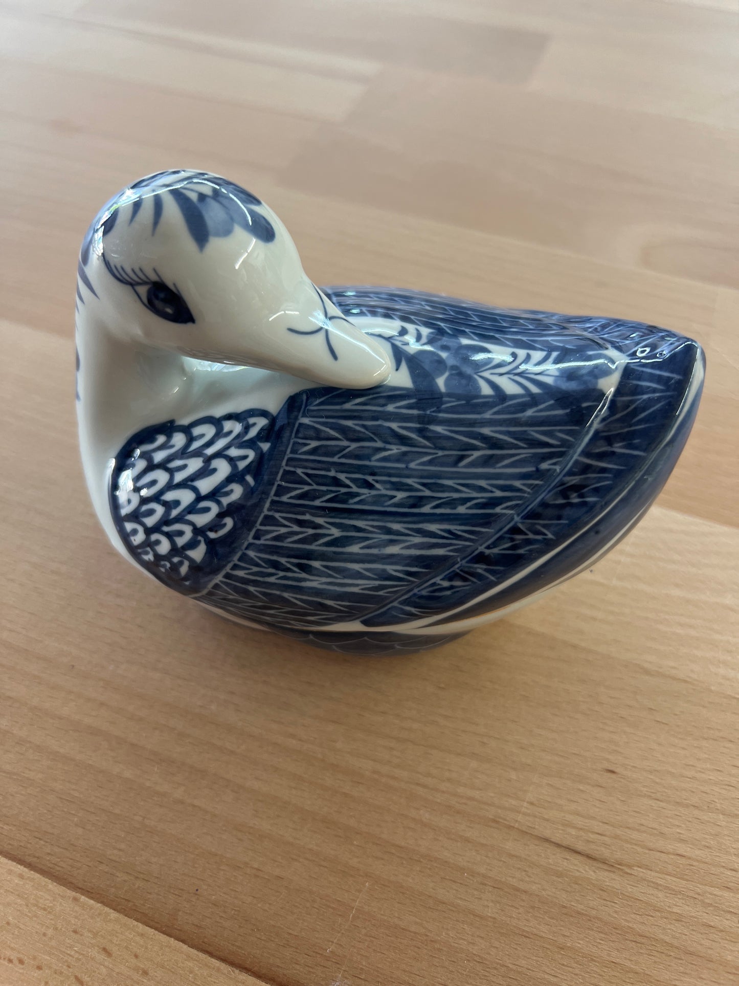 Ceramic Blue and White Duck Trinket Box with Lid – Vintage Decorative Dish