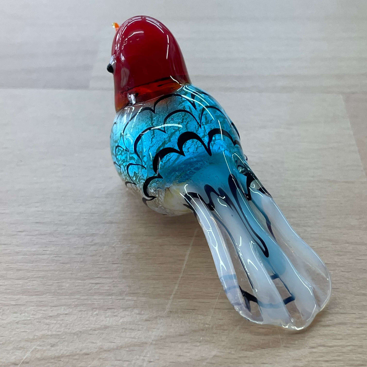 Murano foil glass bird — rear view showing the tail