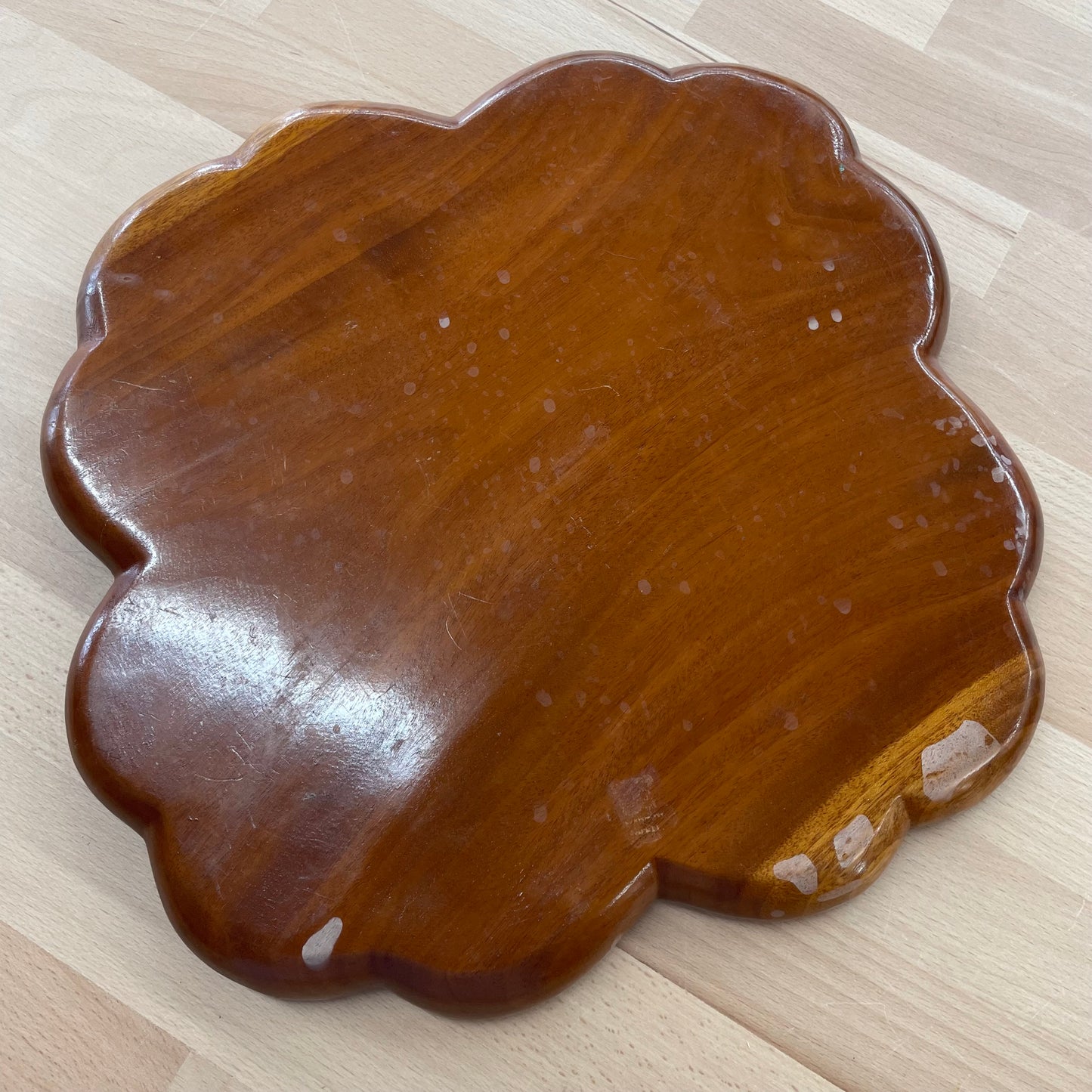 Vintage 70s Monkey Pod Wood Heart Tray Set – 5-Piece Carved Serving Dishes