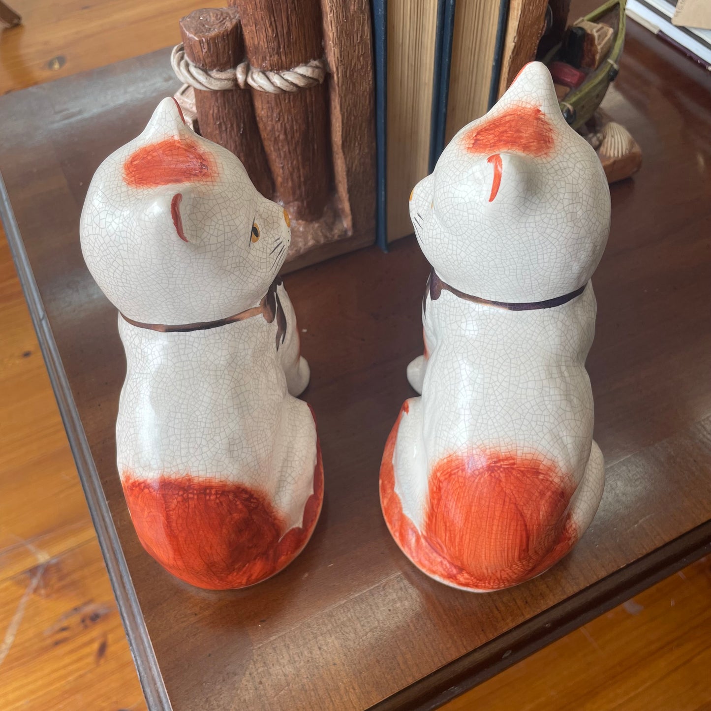 Staffordshire Cat Figurines with Bows – 1970s Collectible Pair