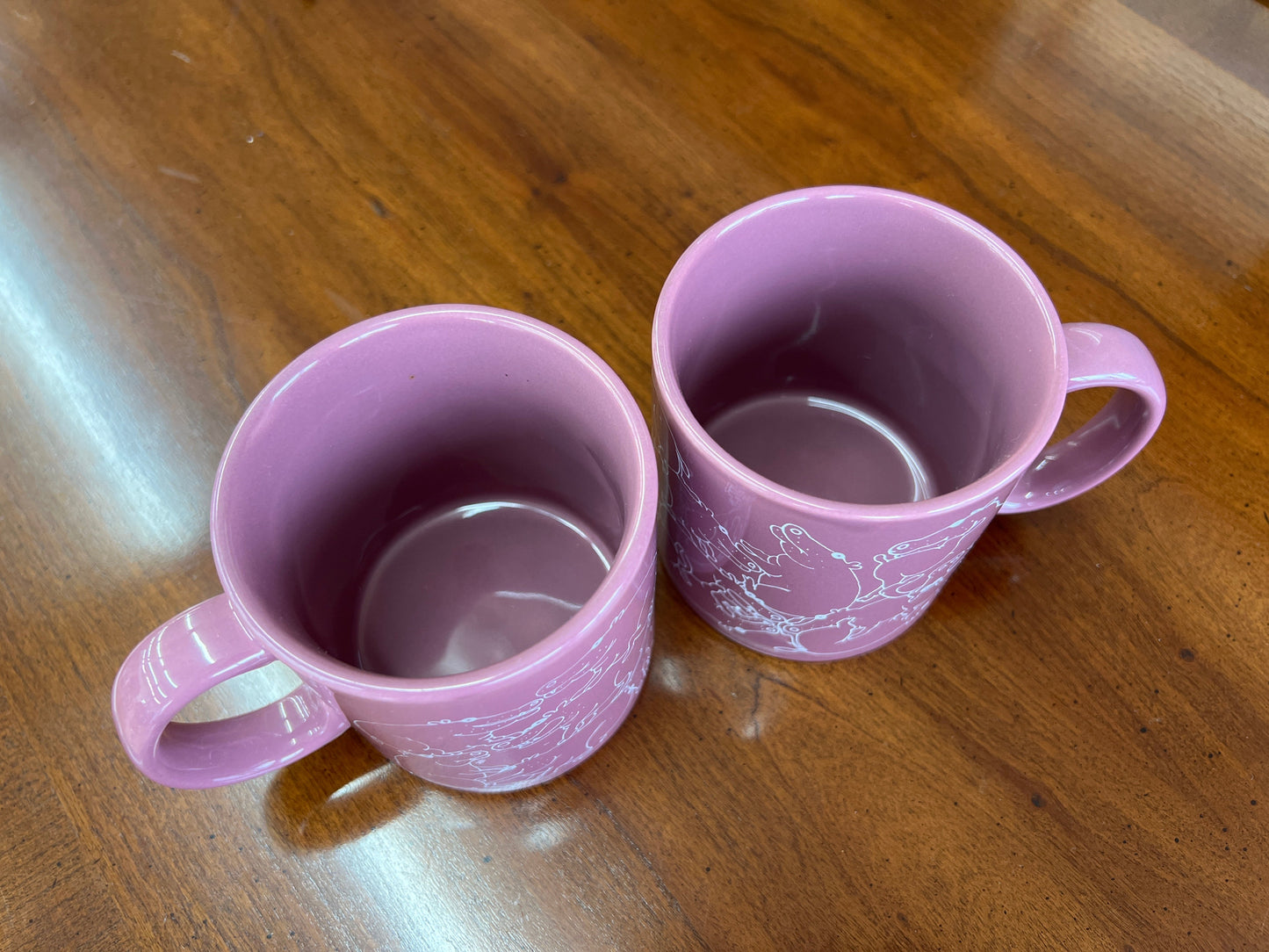 Taylor & Ng "Naughty Hippo" Mug Set, Pair — Pink, 1979, San Francisco Pop Kitchenware
