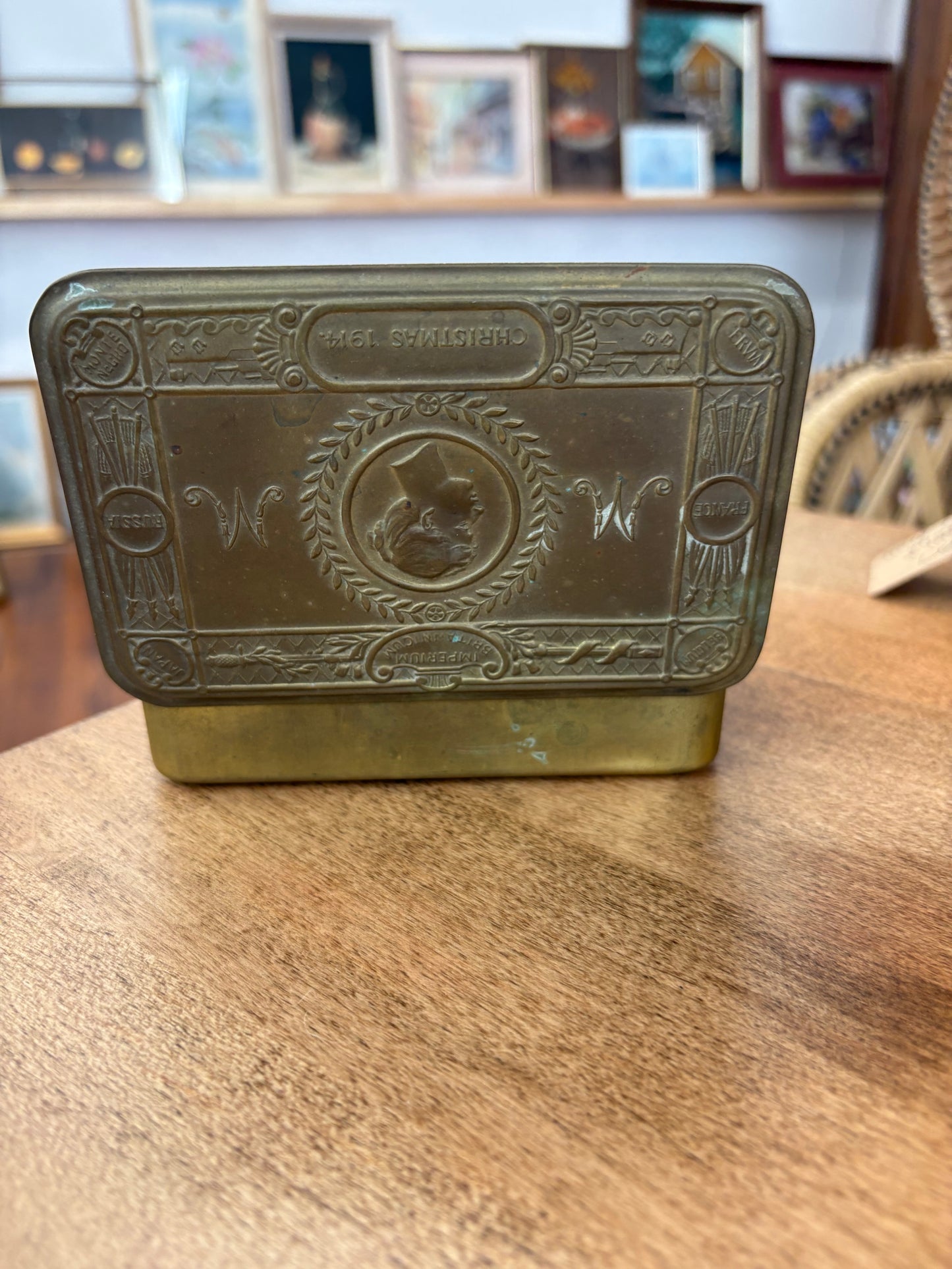 WWI Princess Mary Brass Gift Tin – 1914 Soldiers’ Christmas Box, 5″ × 3.5″
