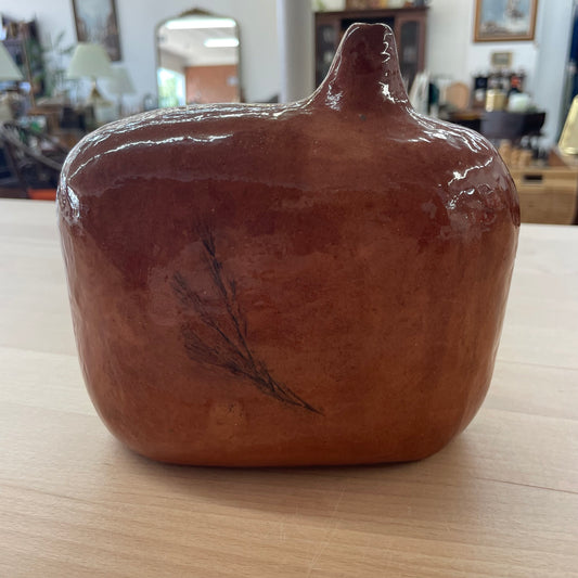 Studio Pottery Ikebana Bud Vase with Botanical Imprint & Inscription