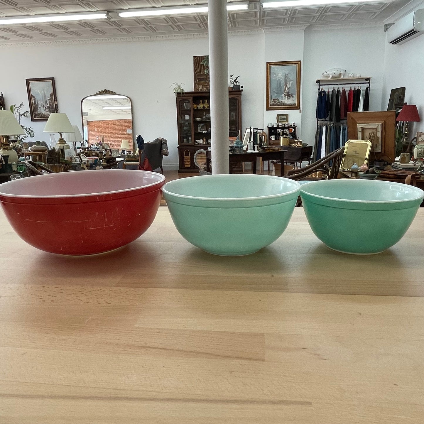 Vintage Pyrex Nesting Mixing Bowls Set of 3 – Red & Aqua Blue
