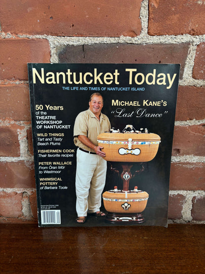 Cover of Nantucket Today magazine featuring Michael Kane holding one of his lightship baskets