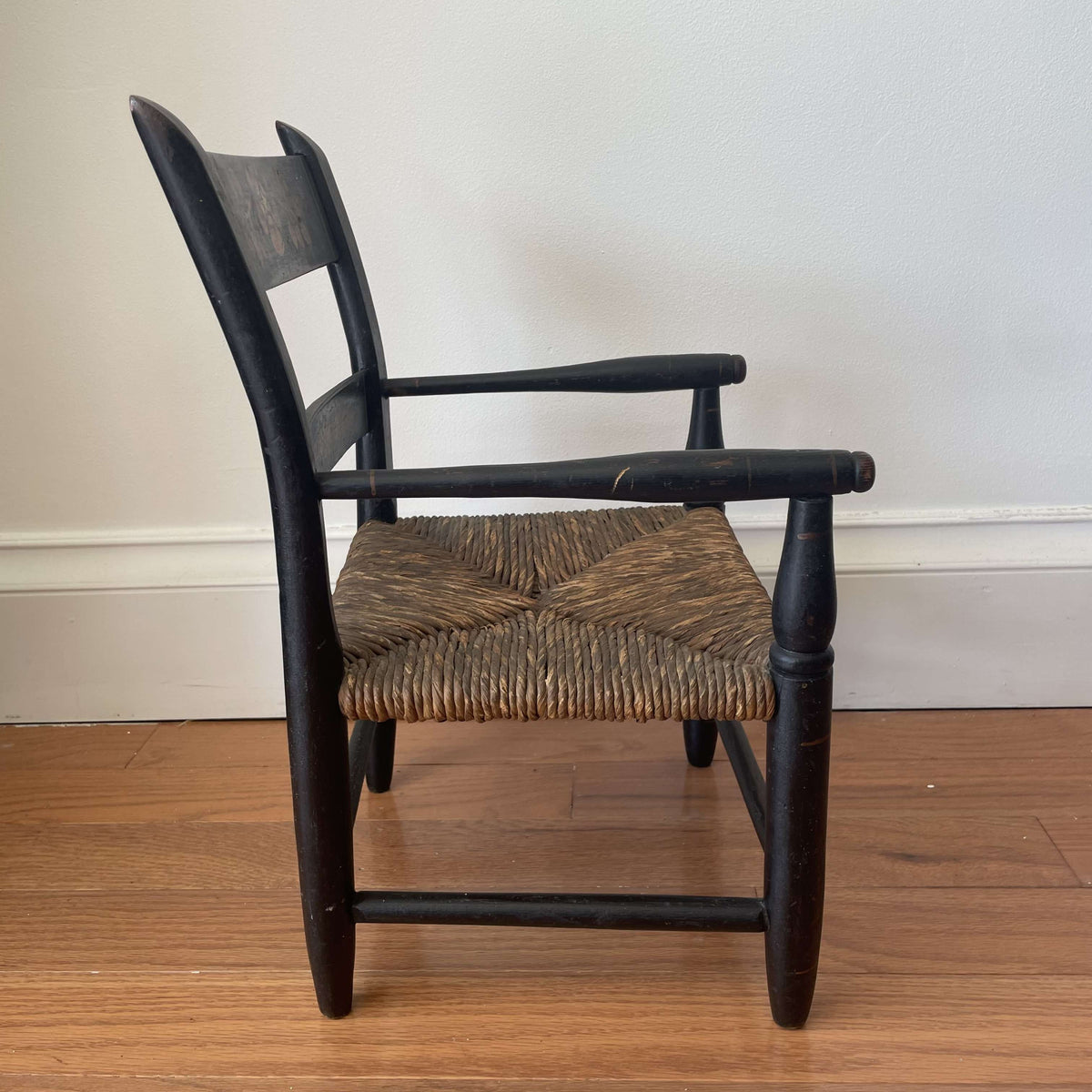 Vintage Hand-Painted Black Hitchcock Child's Chair with Rush Seat – photo 2 of 8