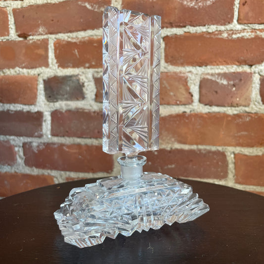 Vintage Czechoslovakia Cut Crystal Perfume Bottle with Geometric Stopper