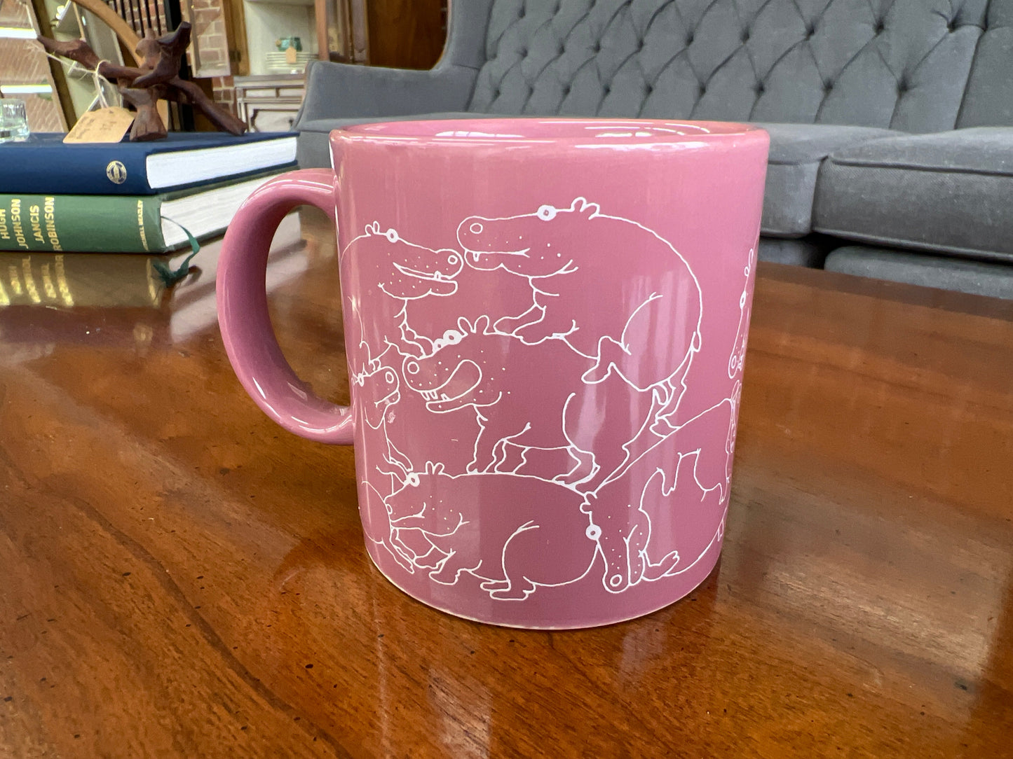 Taylor & Ng "Naughty Hippo" Mug Set, Pair — Pink, 1979, San Francisco Pop Kitchenware