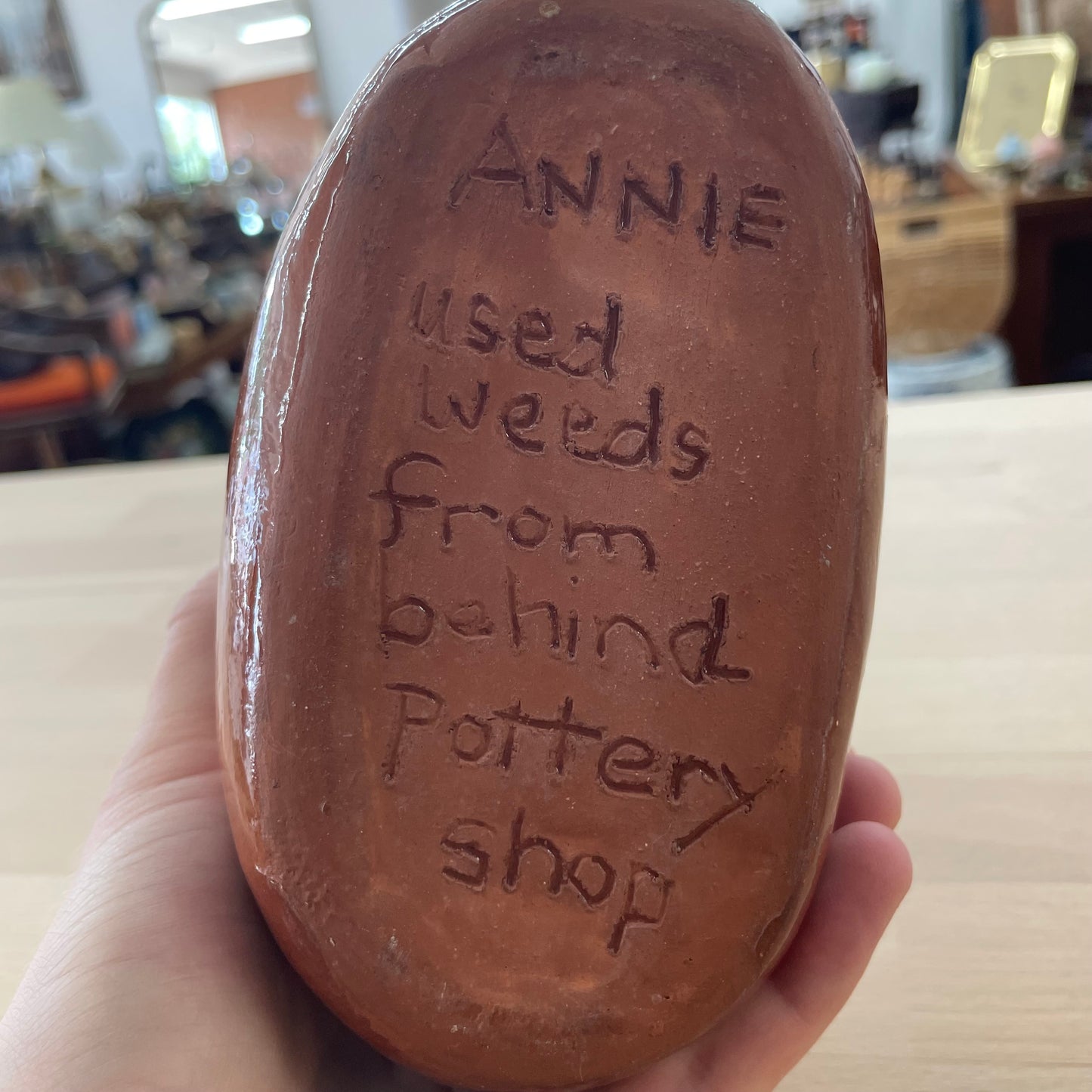 Studio Pottery Ikebana Bud Vase with Botanical Imprint & Inscription