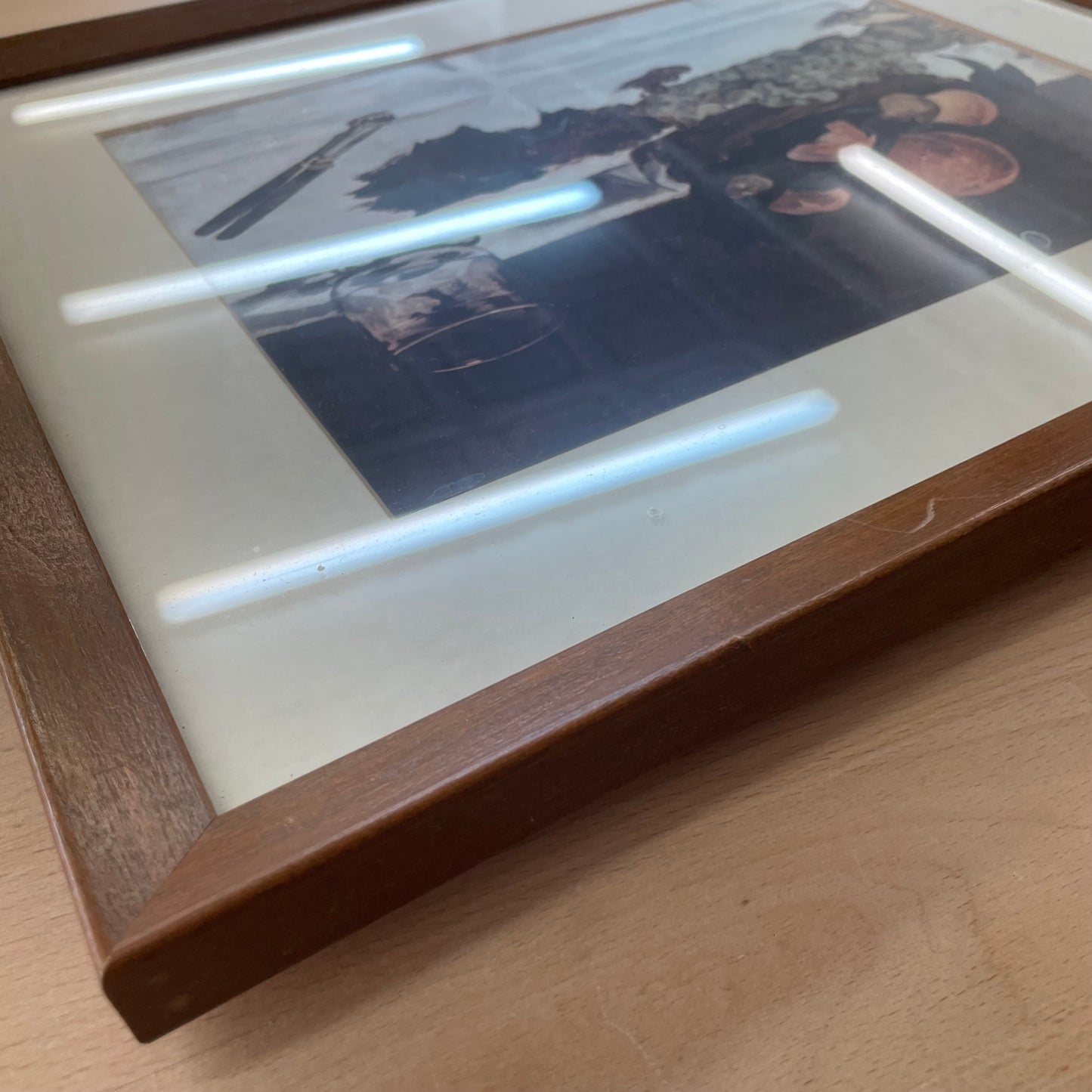 Vintage Framed Still Life Print – Fruit on Table with Glass & Knife