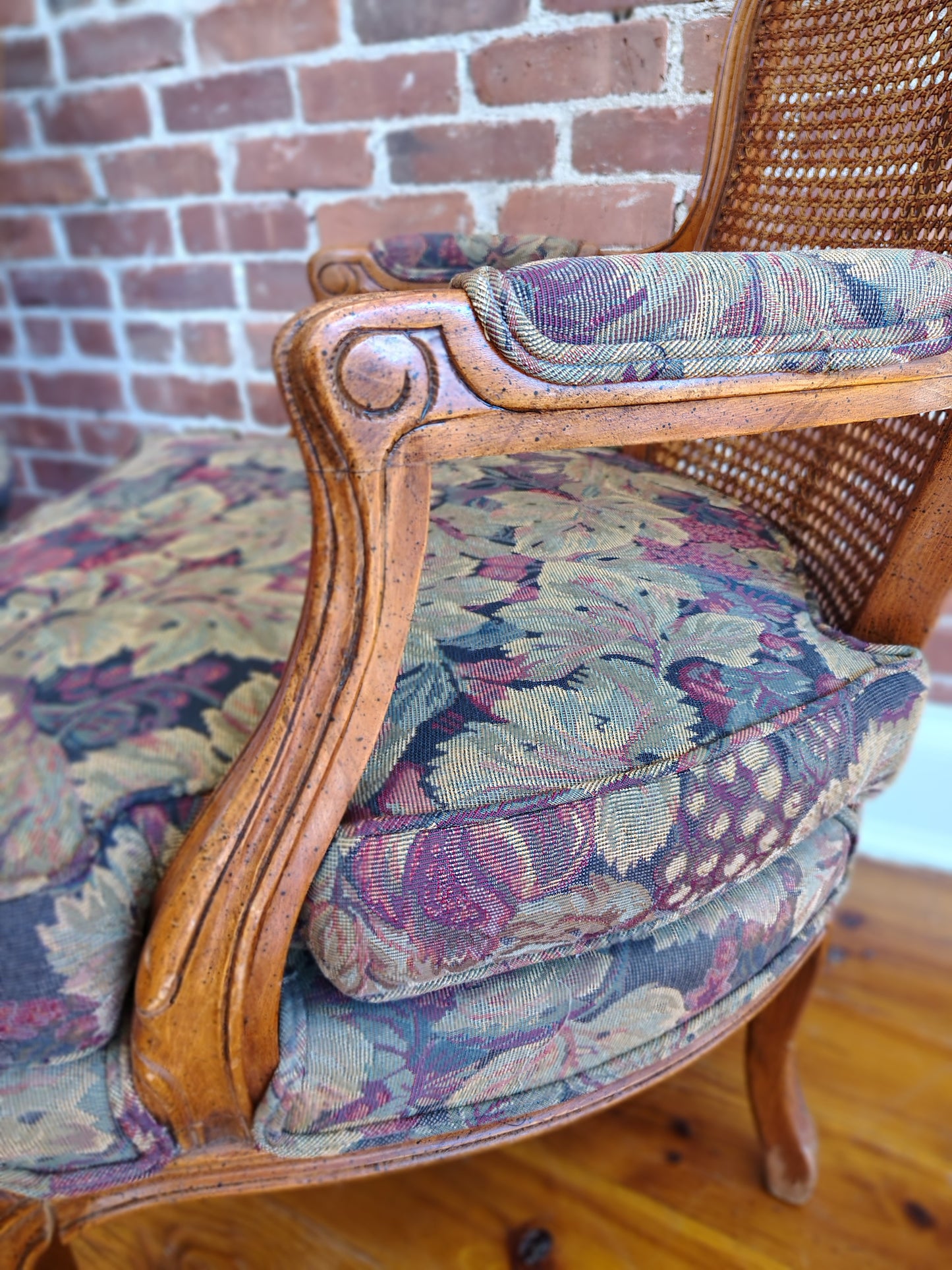 Pair of Vintage French Louis XV-Style Cane Back Fauteuil Armchairs