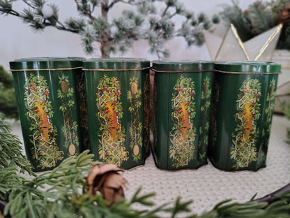 Set of 4 Vintage 1981 Avon Fruit Garden Christmas Tins – Green & Gold Holiday Storage Containers, Made in England – photo 4 of 9