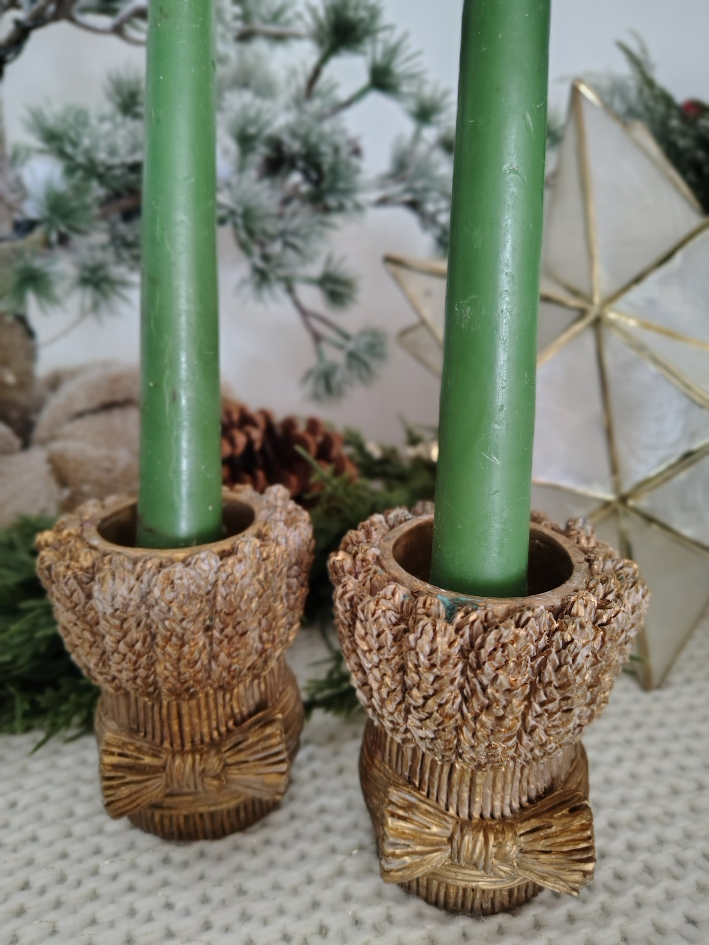 Vintage Fall Wheat Sheaf Taper Candle Holders – Set of 2 Christmas