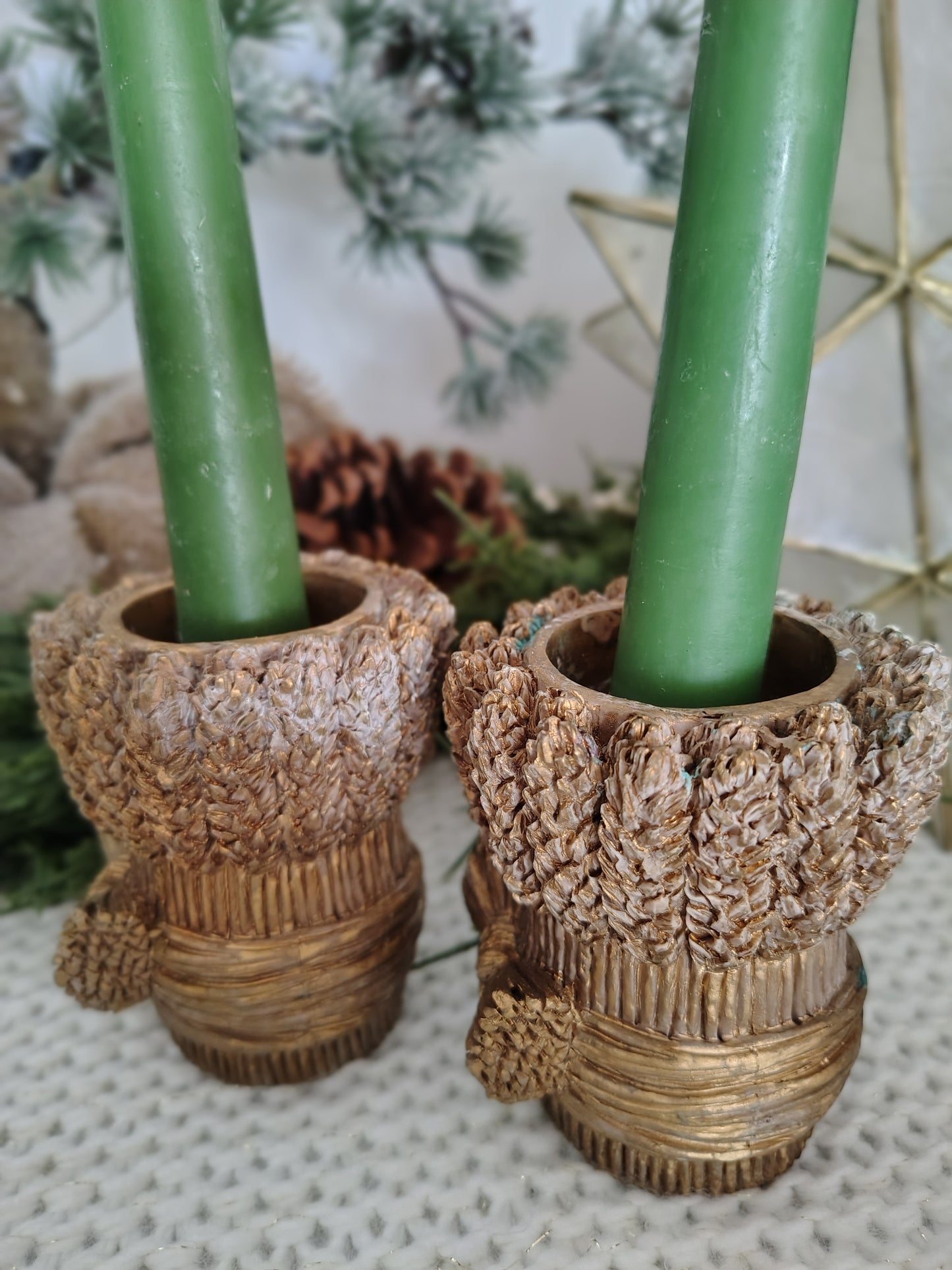 Vintage Fall Wheat Sheaf Taper Candle Holders – Set of 2 Christmas