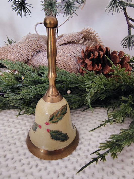 Vintage Brass and Enamel Holly Bell – Christmas Décor