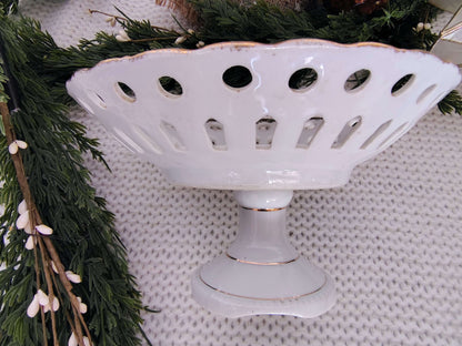 Royal Halsey Fine China Pedestal Bowl – Reticulated Edge, Gold Pinecone Design – photo 5 of 6