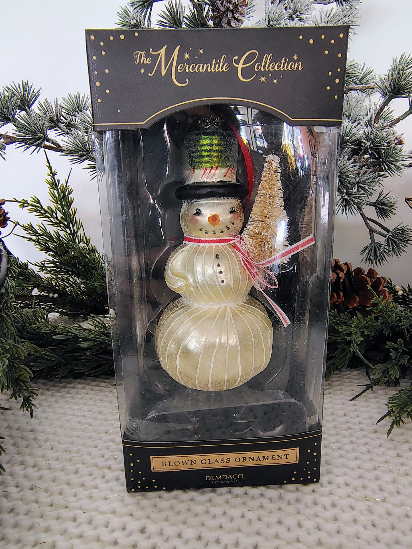 Hand-Blown Glass Snowman Christmas Ornament – The Mercantile Collection by DEMDACO