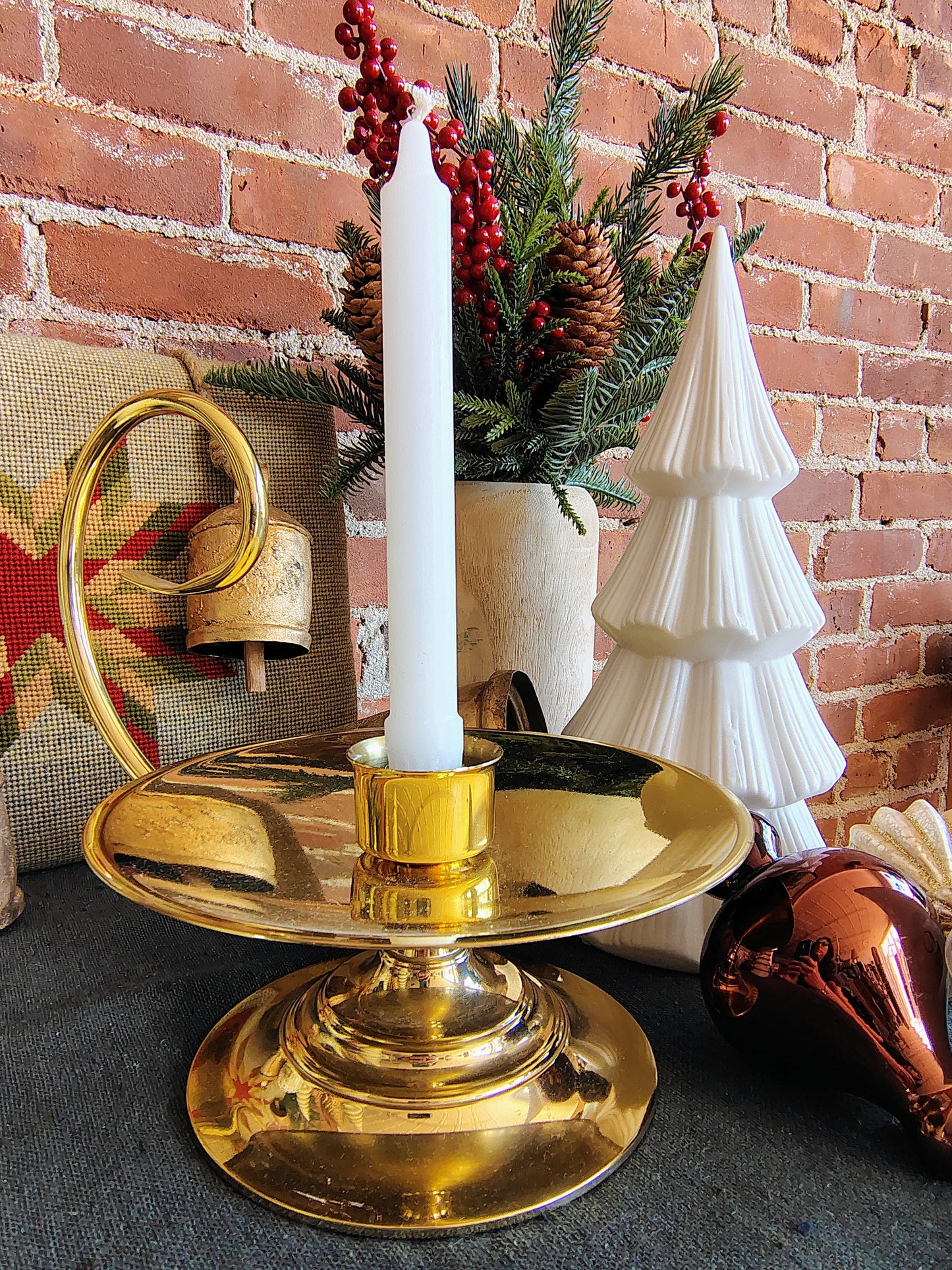 Large Baldwin Solid Brass Candlestick with Swirl Handle Christmas