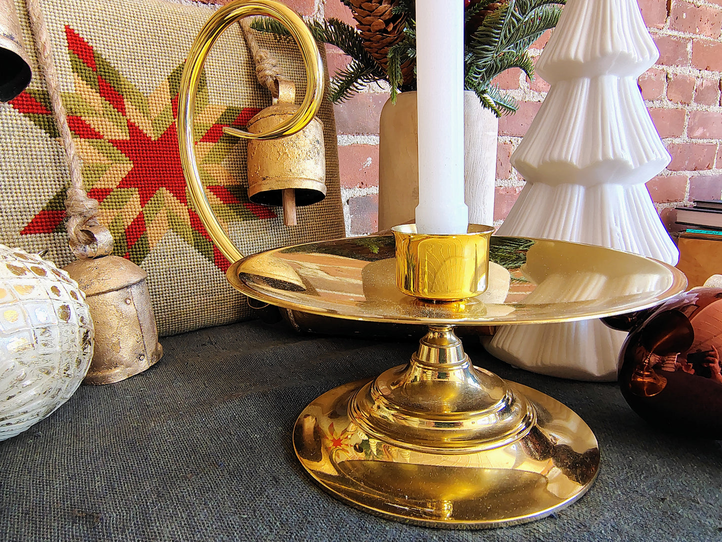 Large Baldwin Solid Brass Candlestick with Swirl Handle Christmas