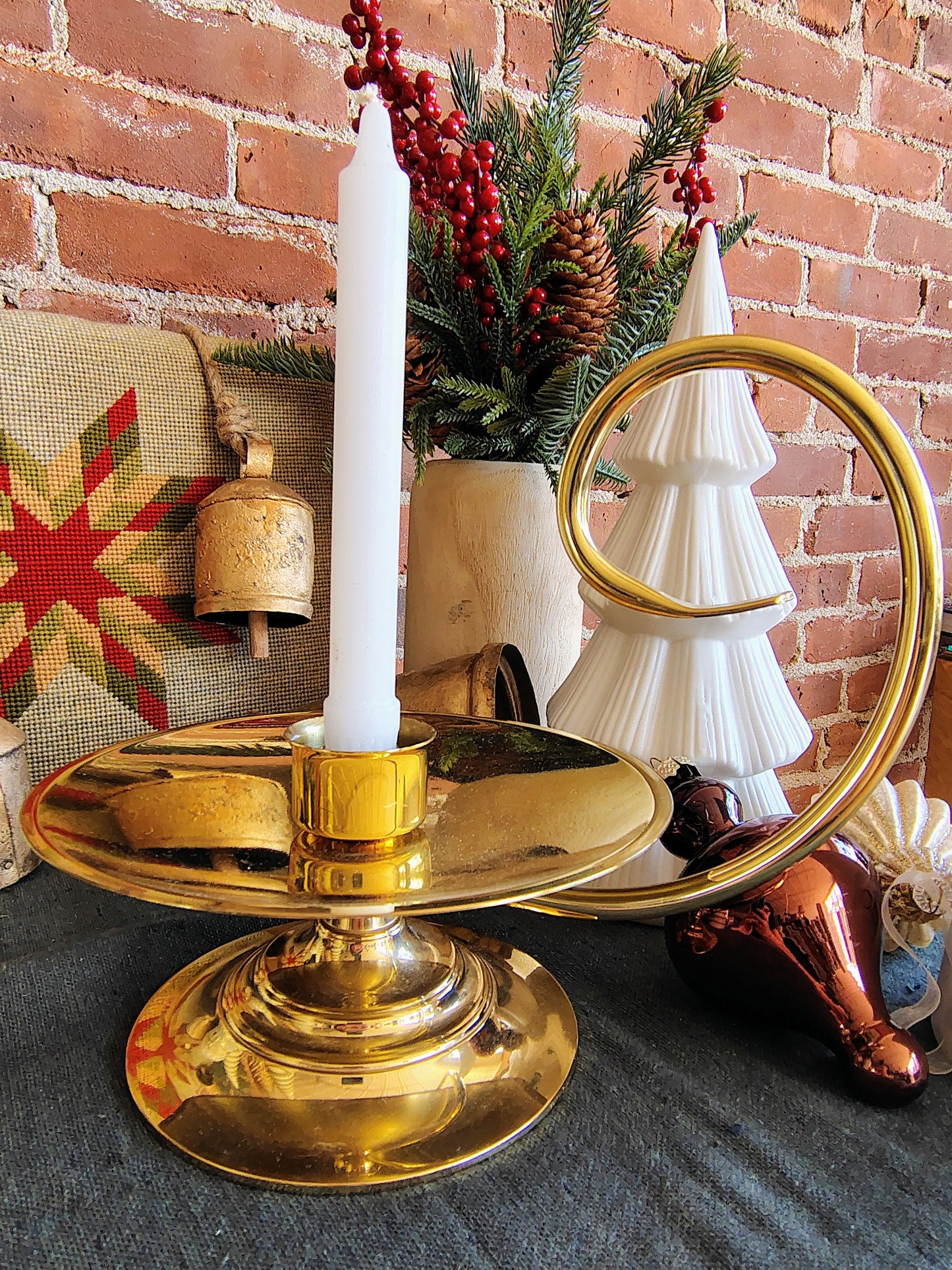 Large Baldwin Solid Brass Candlestick with Swirl Handle Christmas