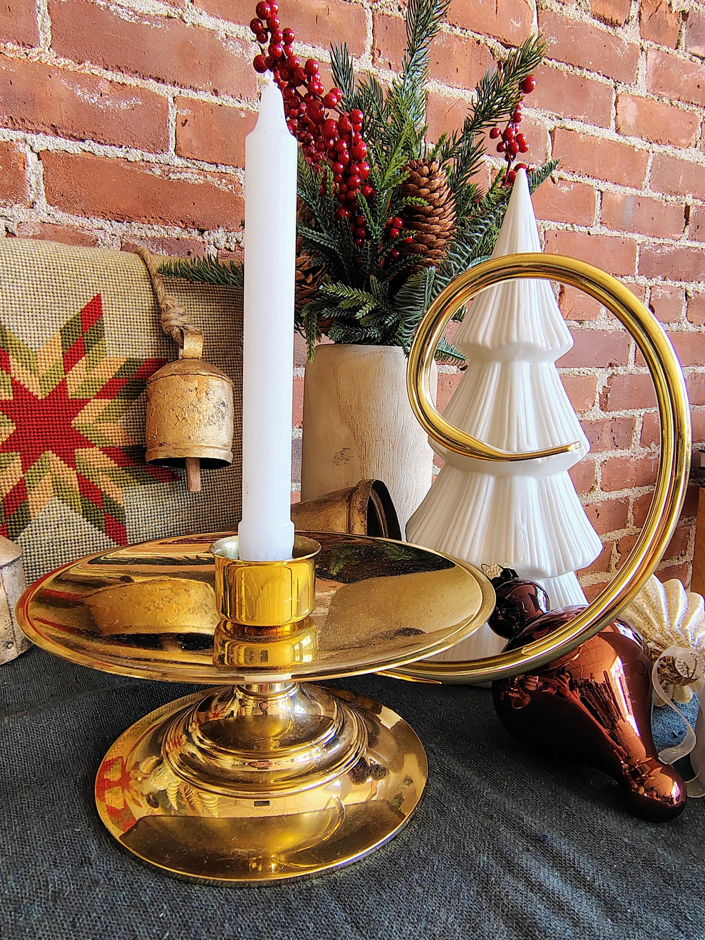 Large Baldwin Solid Brass Candlestick with Swirl Handle Christmas