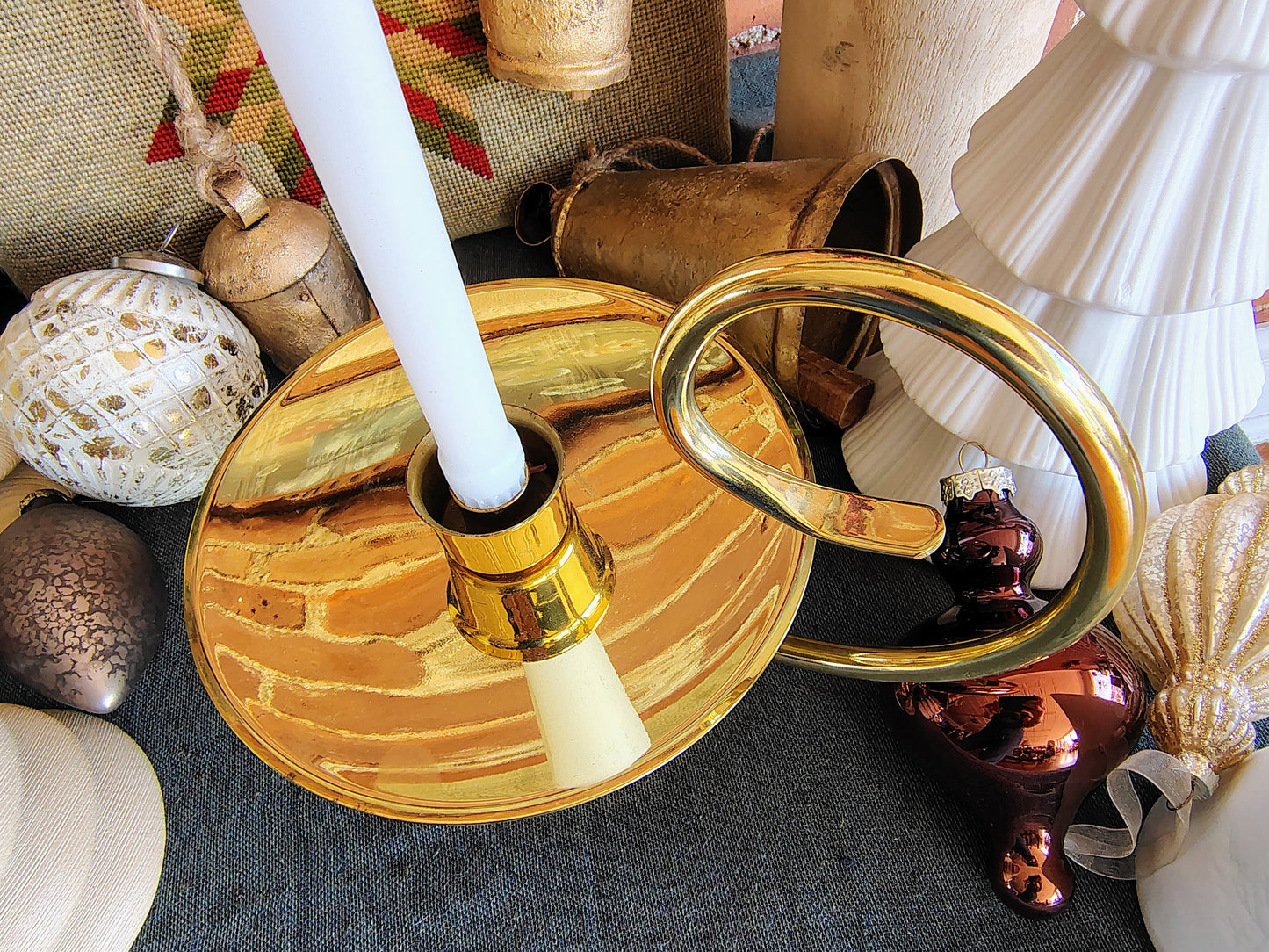 Large Baldwin Solid Brass Candlestick with Swirl Handle Christmas