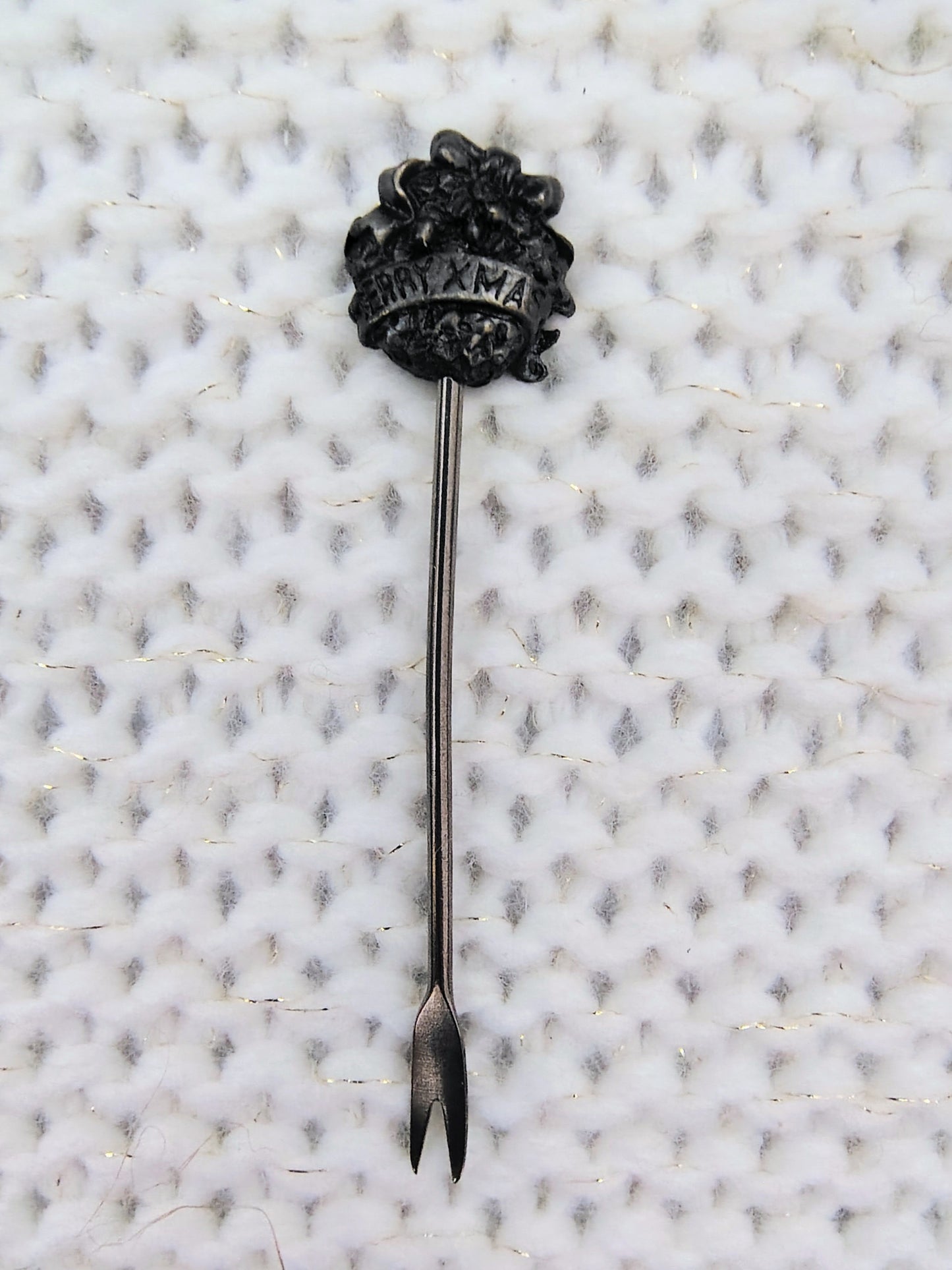 Vintage Holiday Cocktail Picks – Set of 6 Pewter Christmas Appetizer Forks