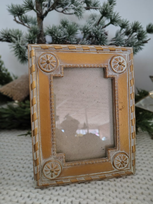 Gold Ornate Resin Picture Frame with Floral Medallions – 4.75" x 3.25" Opening Christmas