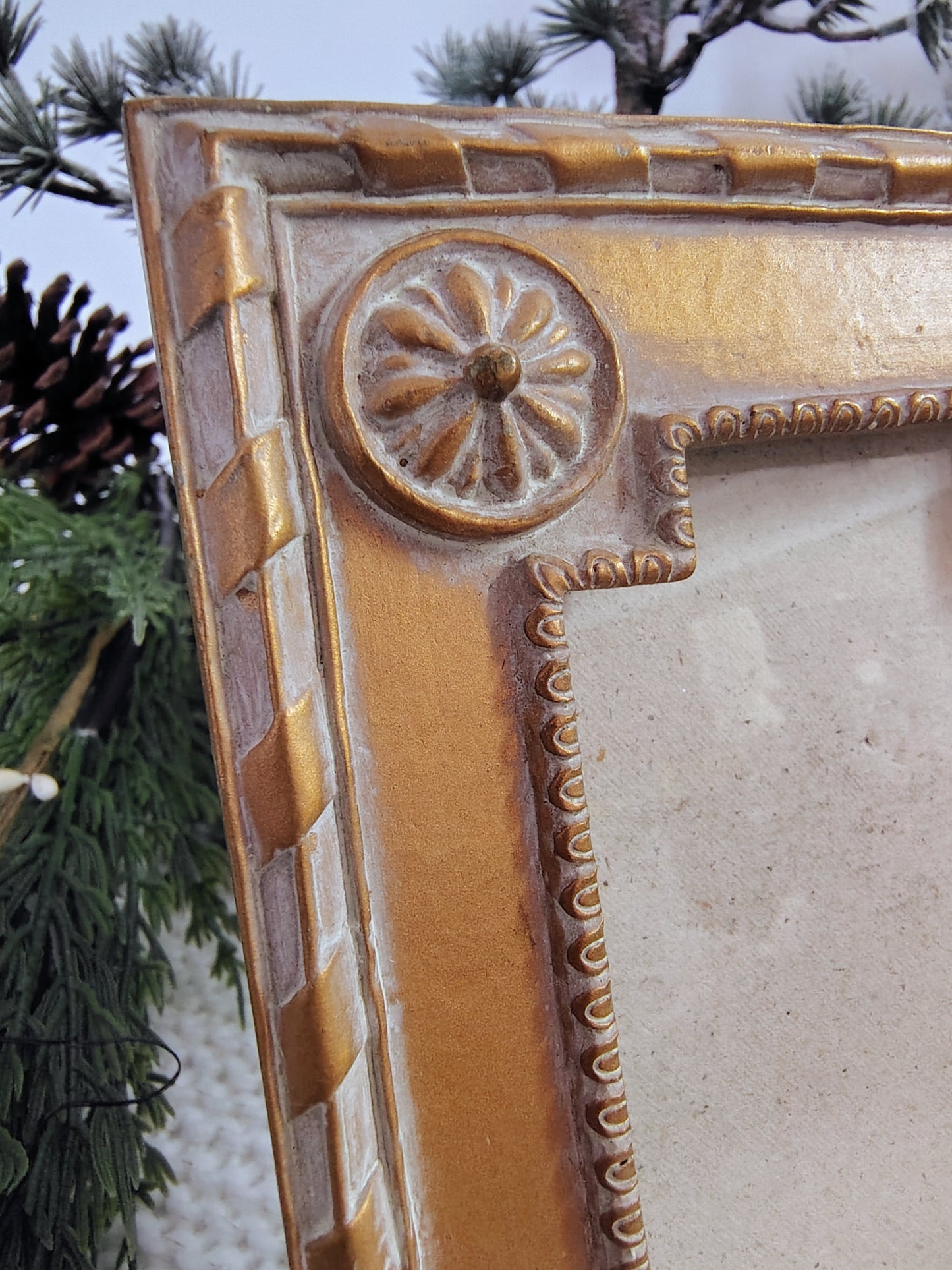 Gold Ornate Resin Picture Frame – Floral Medallions, 4.75 x 3.25 Opening