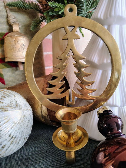 Vintage Brass Christmas Tree Wall Sconce – Mid-Century Holiday Candle Holder – photo 4 of 10