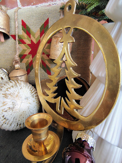 Vintage Brass Christmas Tree Wall Sconce – Mid-Century Holiday Candle Holder – photo 5 of 10