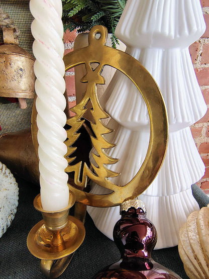 Vintage Brass Christmas Tree Wall Sconce – Mid-Century Holiday Candle Holder – photo 3 of 10